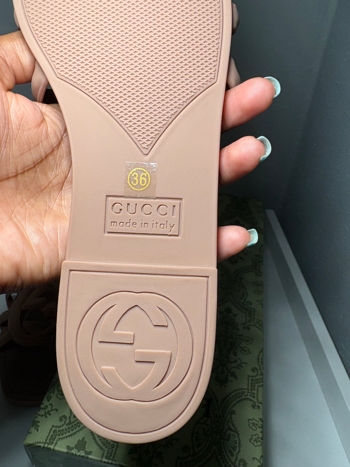 Tan GG interlock sandals
