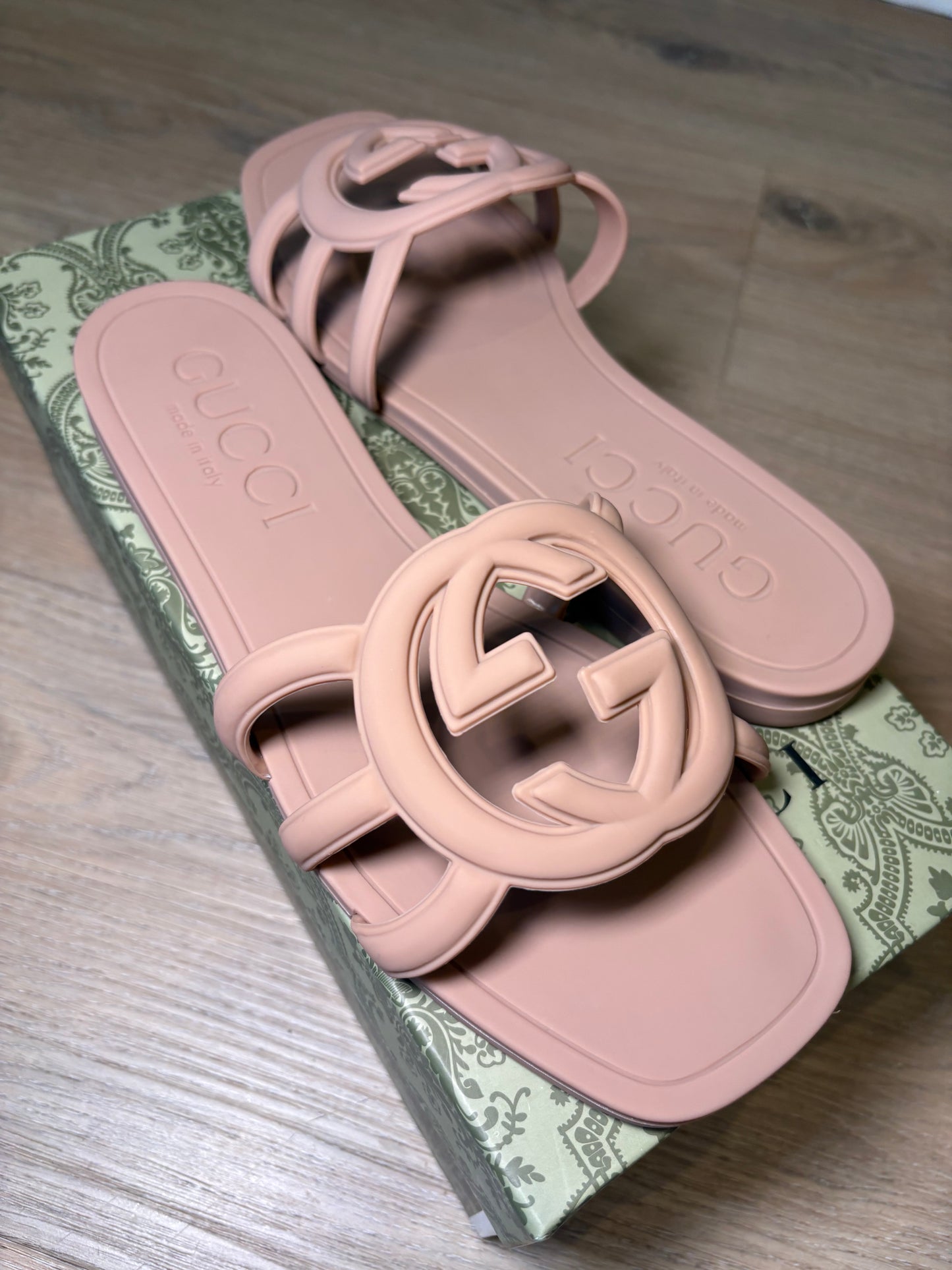 Tan GG interlock sandals