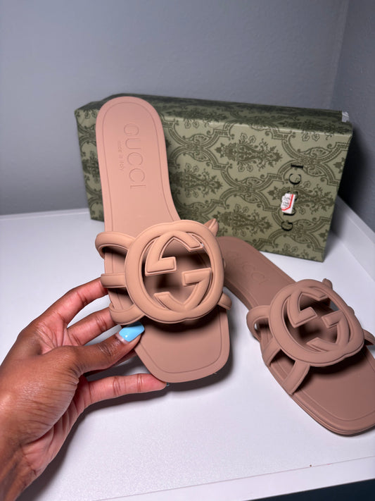 Tan GG interlock sandals