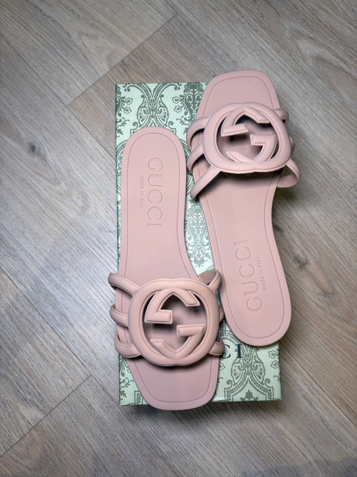 Tan GG interlock sandals