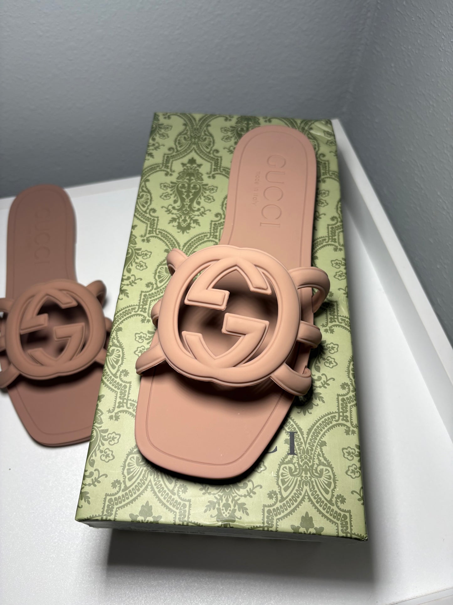 Tan GG interlock sandals