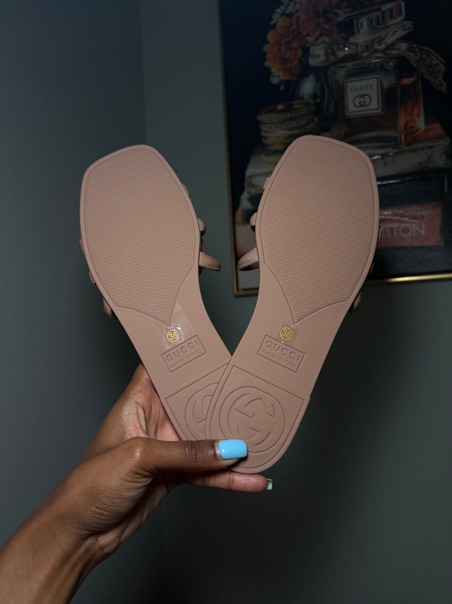 Tan GG interlock sandals