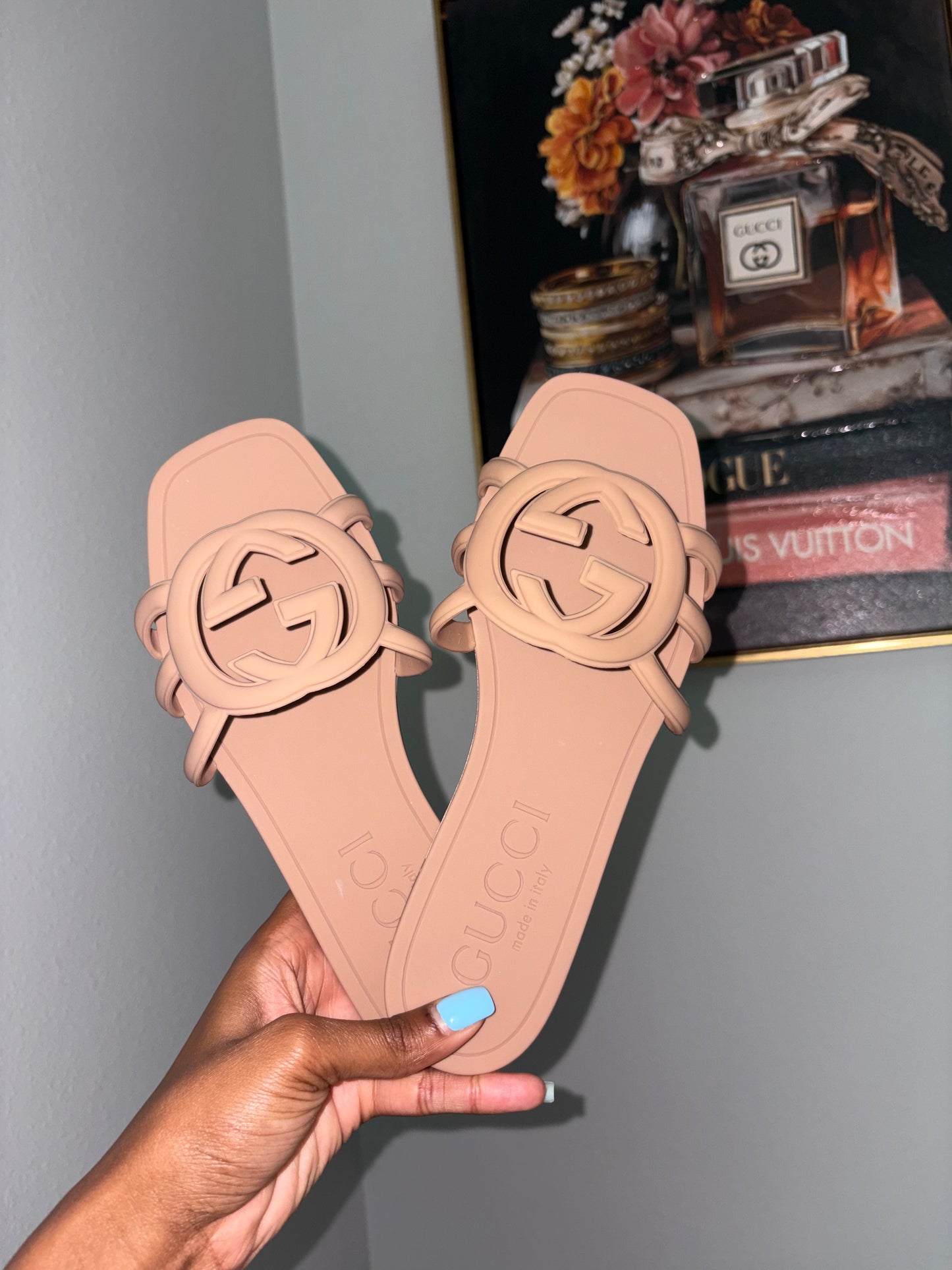 Tan GG interlock sandals